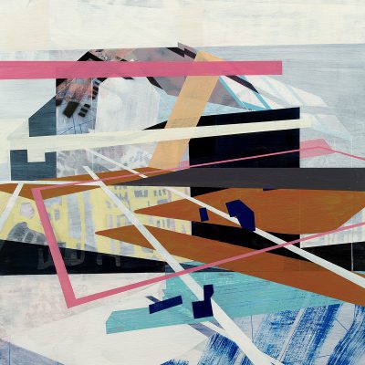 SOLD, "In the Wake of Disruptions", acrylic and spray paint on panel, 2023, 30x24".
