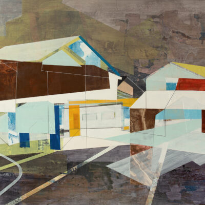 "Spaces Between", acrylic, collage, and charcoal on panel, 2023, 44x32", $2500. Available through LaFontsee Galleries (www.LaFontsee.us or 616-451-9820)  