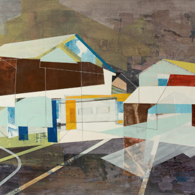 "Spaces Between", acrylic, collage, and charcoal on panel, 2023, 44x32", $2800. Available through LaFontsee Galleries (www.LaFontsee.us or 616-451-9820)  