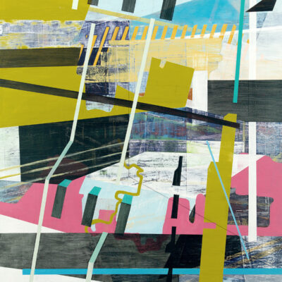 "Cautionary Reconstruction", acrylic on panel, 2023, 24x30", $1200.  Available at www.linniebrown.com/shop